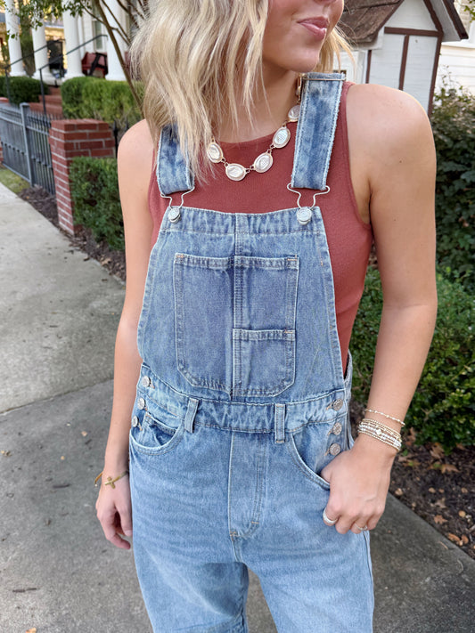 Aspen Barrel Leg Denim Overalls