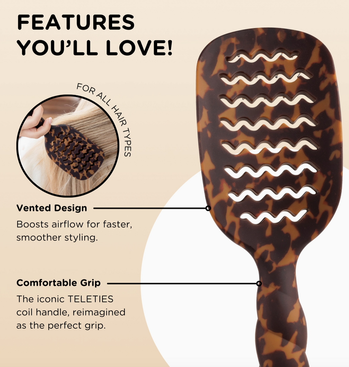 Vented Brush | Full Size | Tortoise- Teletie